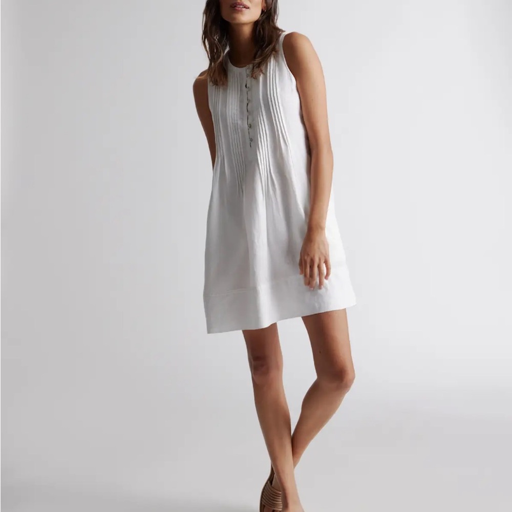 Quince Sleeveless White Linen Mini Dress